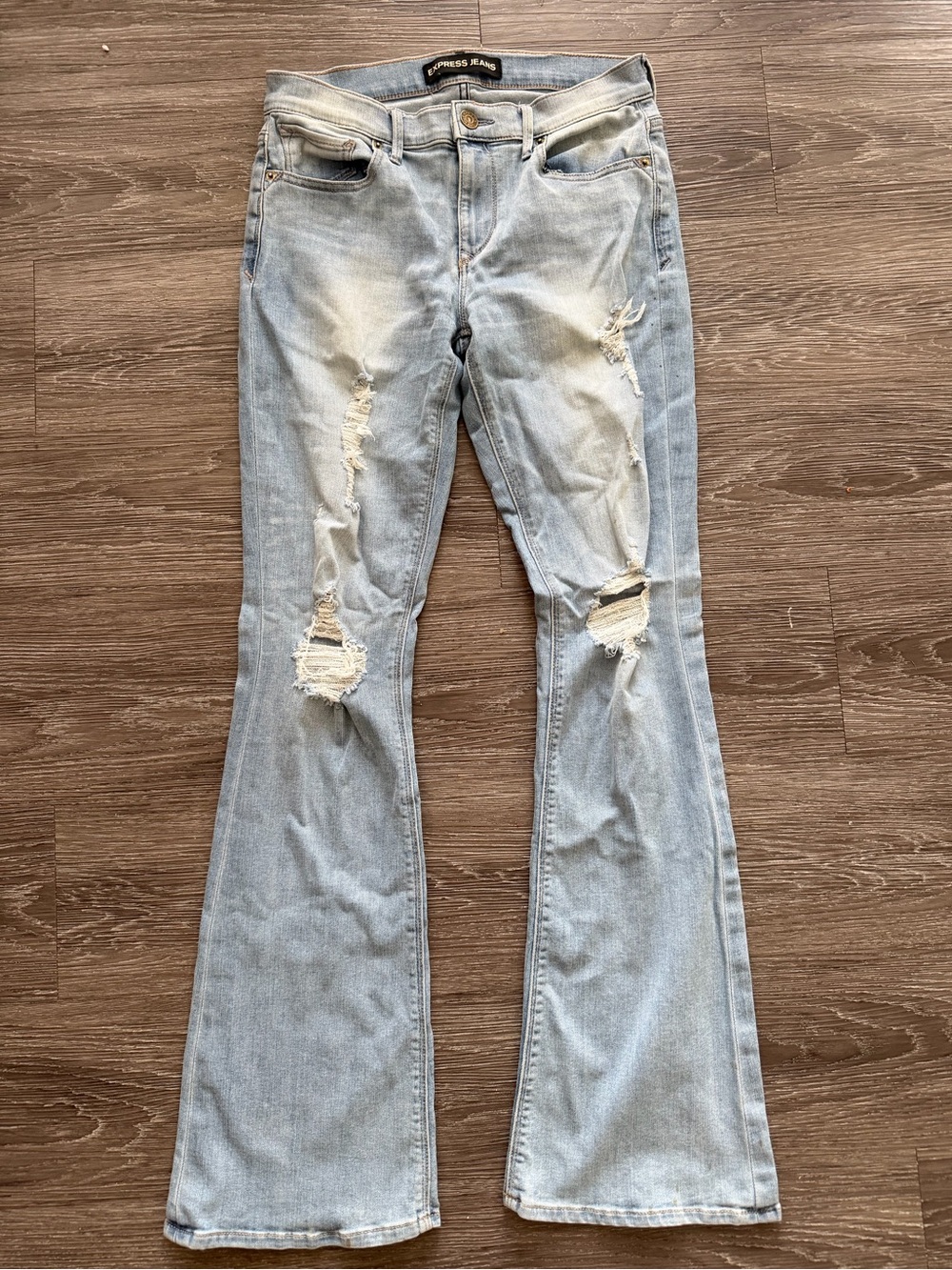 Express Light Wash Distressed Boot Cut Jeans
